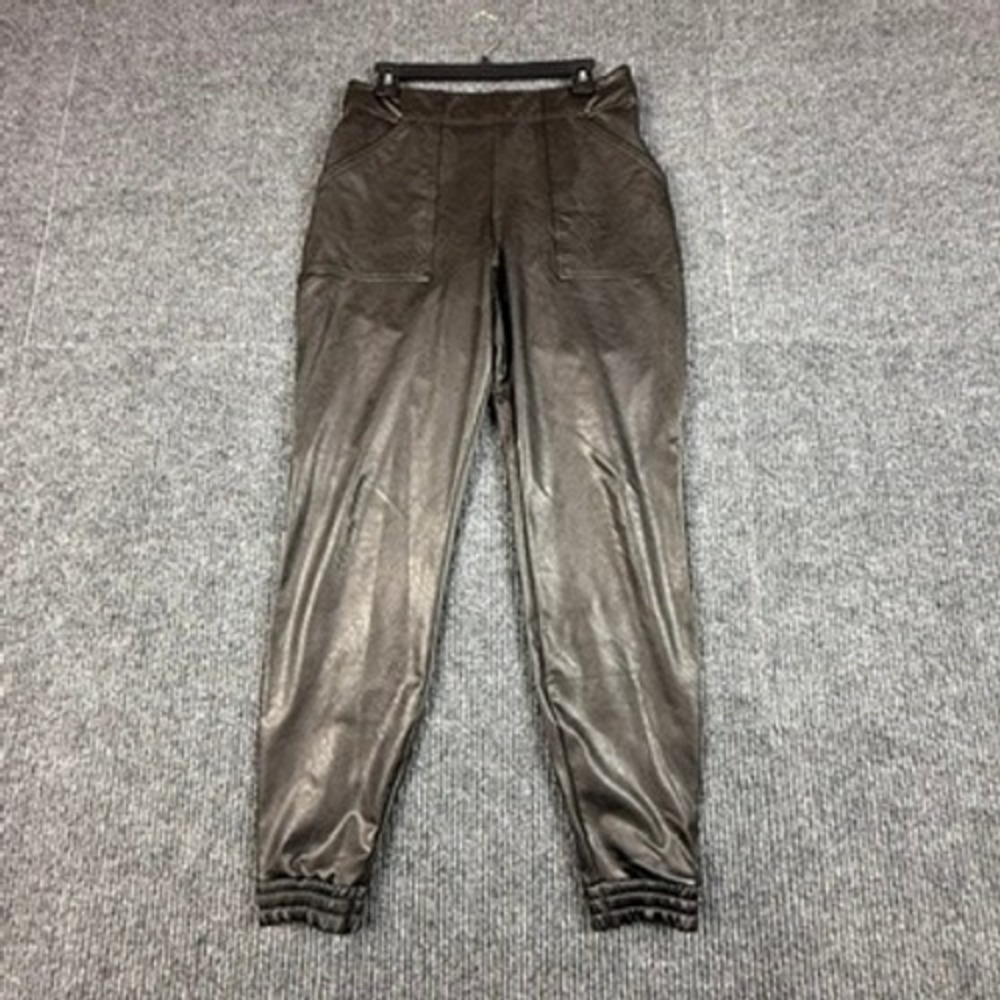 Spanx Faux Leather Joggers Womens Large Black High Waisted Pocket Pants 20283R